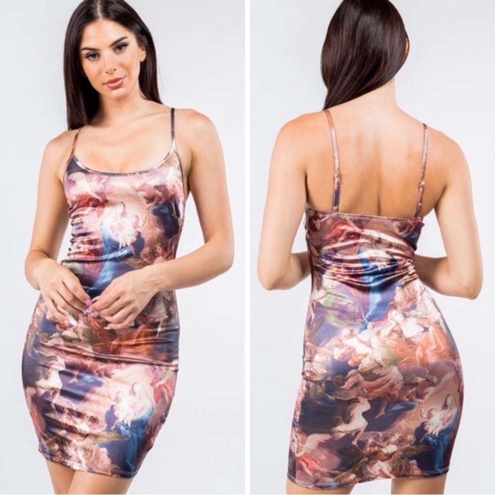 Elegant Multicolor Renaissance Artistic Printed Dress